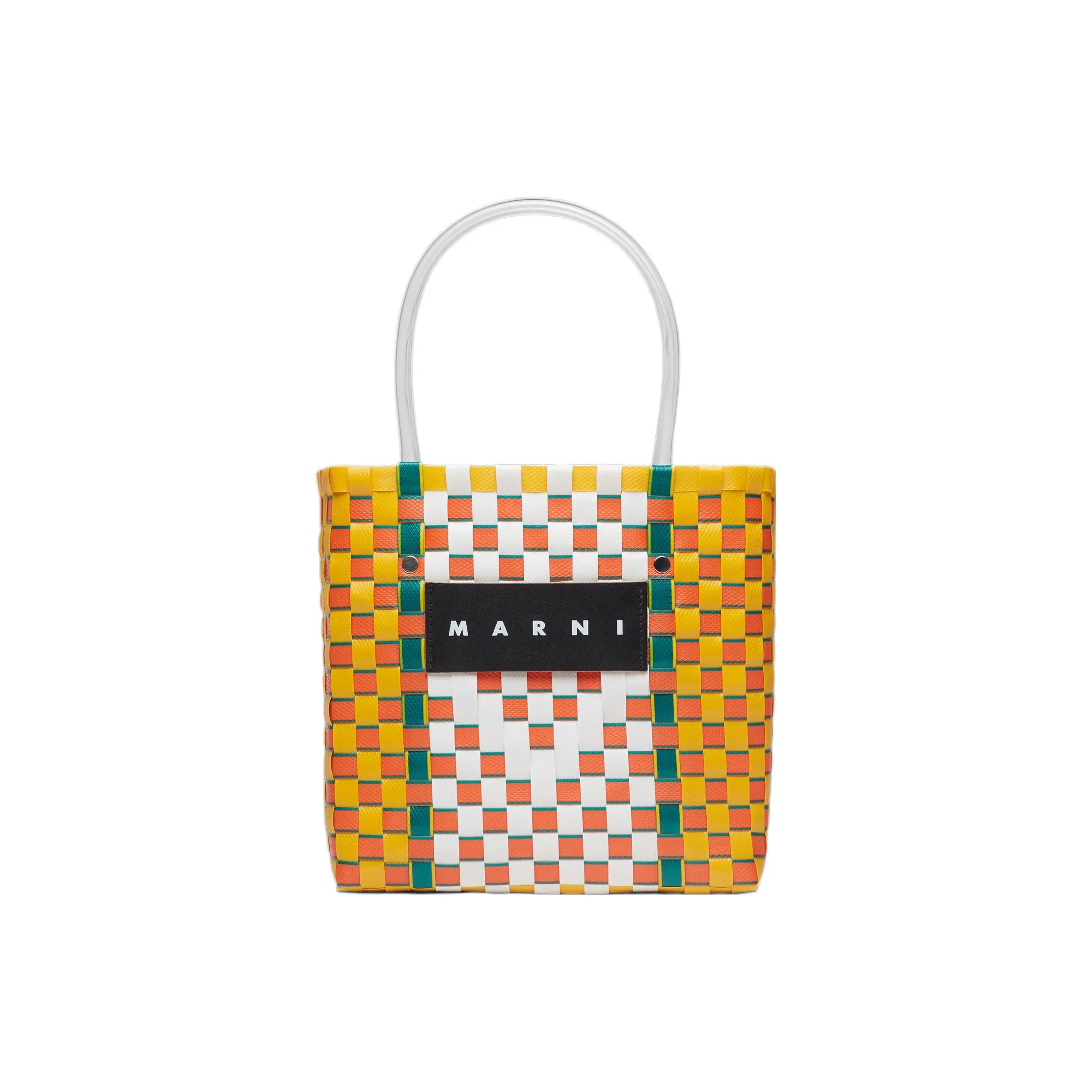 MARNI Basket Series Полипропиленовая Корова Кожа Тоут Сумка Сумка для покупок Сумка Женская Желтая Многоцветная