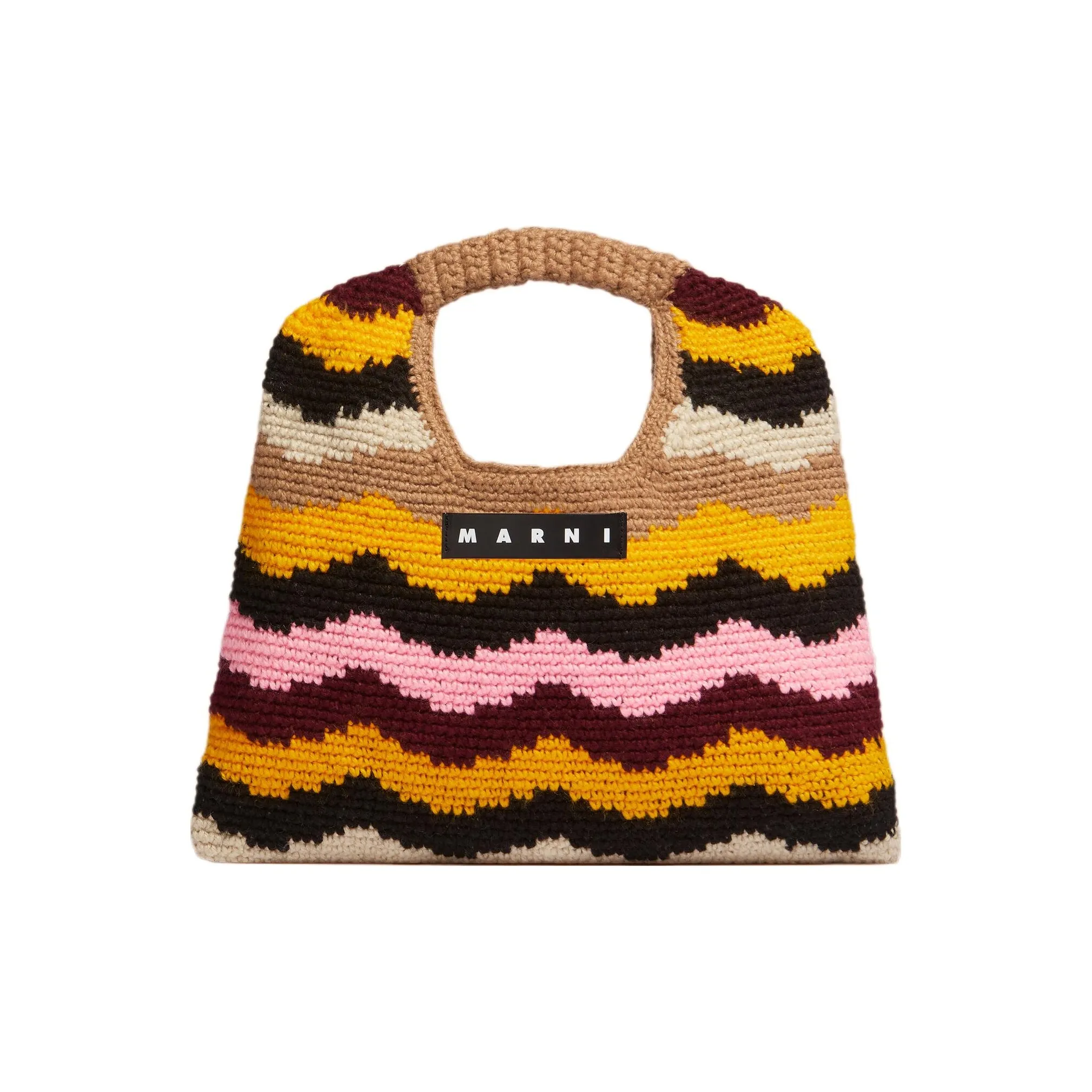 MARNI Acrylic Knitted Fabric Tote Bag, Shopping Bag, Handbag Women's Brown/Multicolor