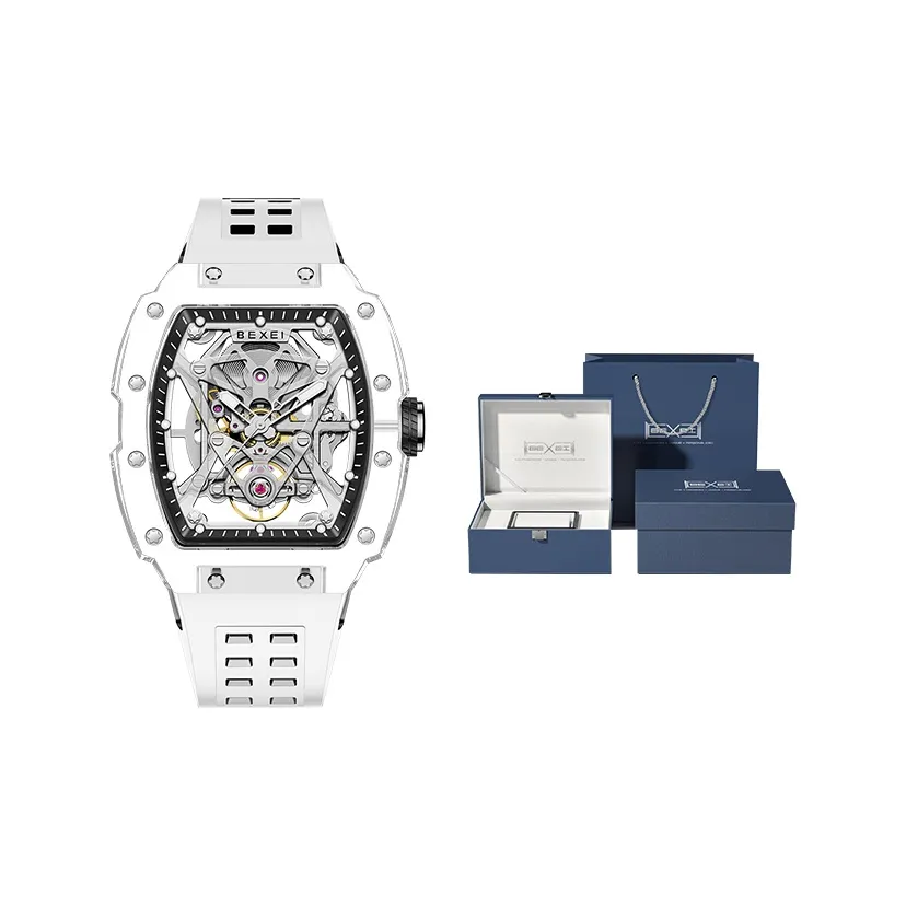 BEXEI Rin Chie Collection Automatic Mechanical Movement Rubber Strap Watch Men's Watches Cut Out Dial