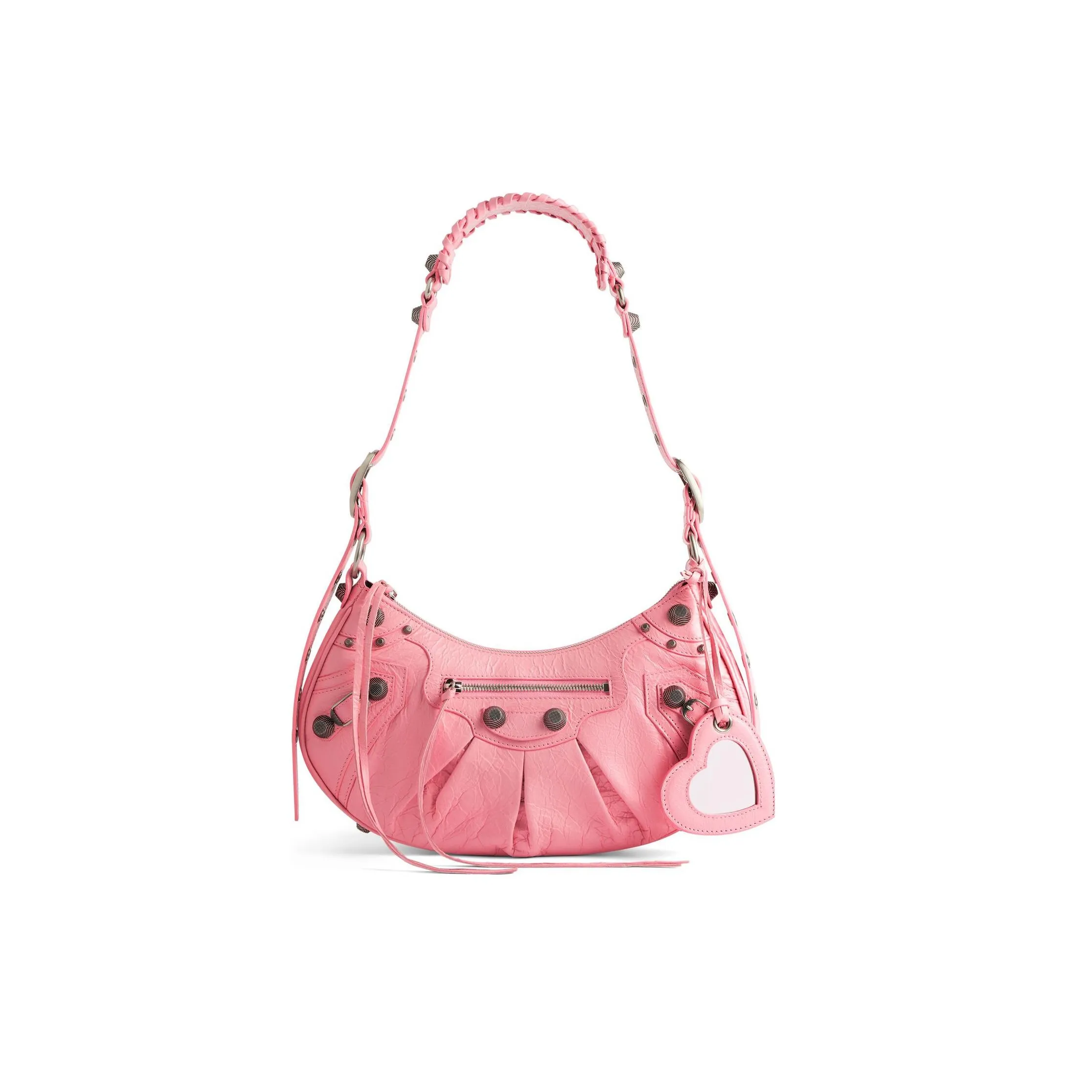 Balenciaga Sheepskin Biker Bag Dumpling Bag Crescent Moon Bag Shoulder Bag Crossbody Bag Small Size Women's Pink