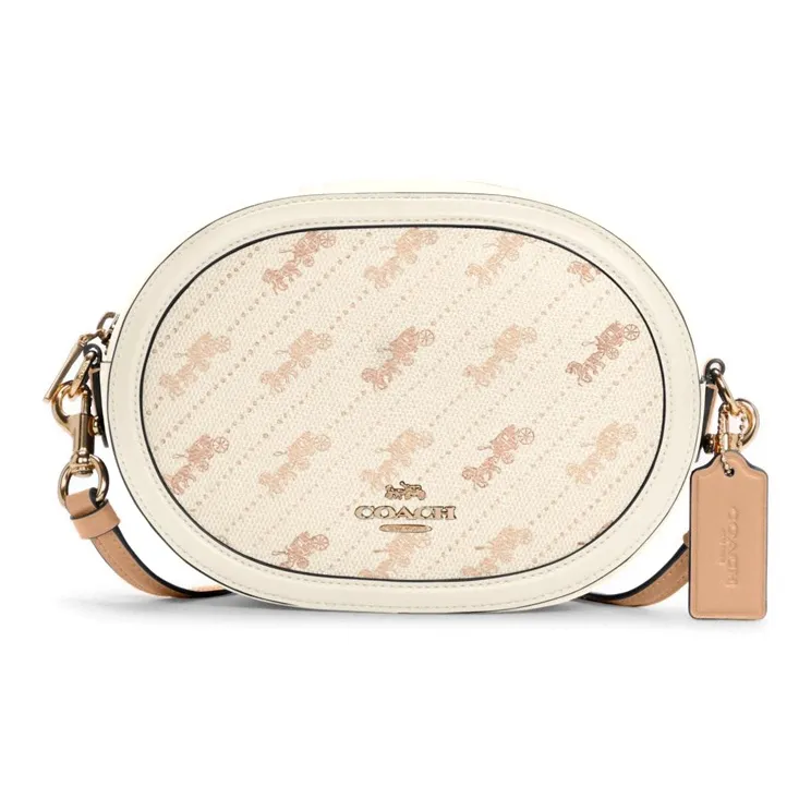 COACH Coated Canvas With Leather Camera Bag, Shoulder Bag, Crossbody Bag Trumpets Women's Ecru