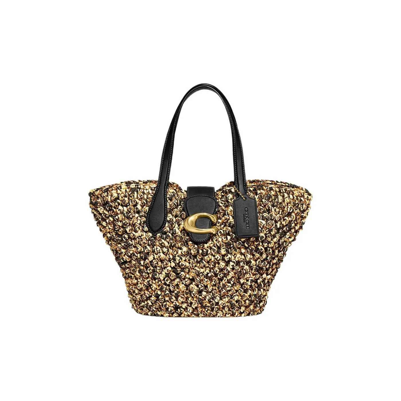 COACH Солома Кожа Пельменная Сумка Сумка через плечо Женская Золото Черный