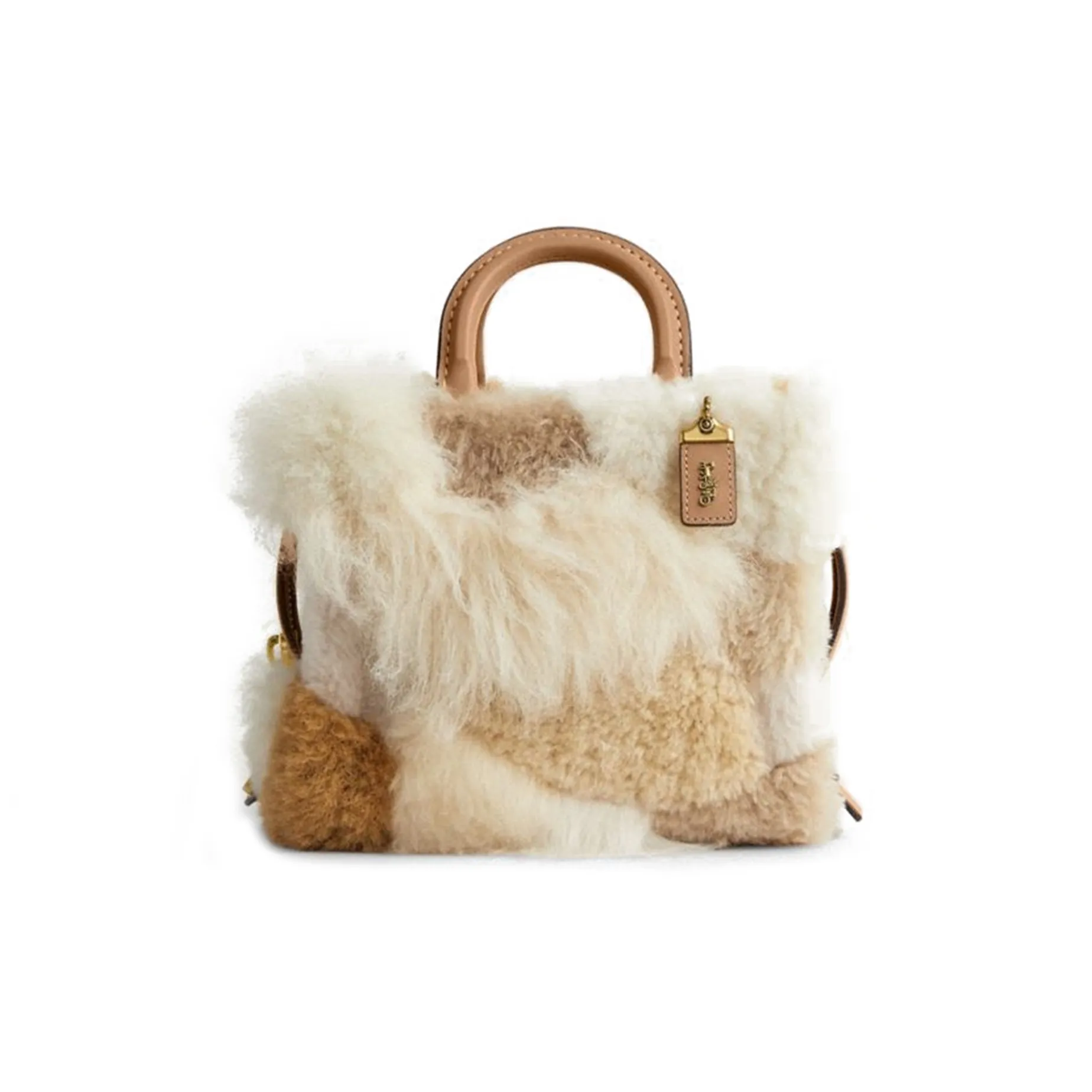 COACH Rogue Shearling Tote Bag Shopping Bag Handbag Shoulder Bag Women's White & Brown