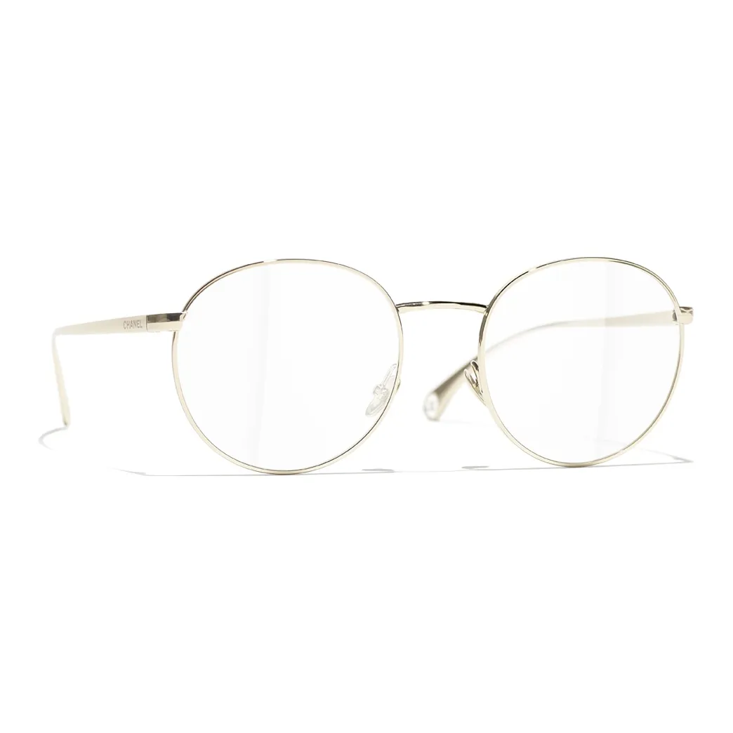 CHANEL Oval Frame Metal Resin Irregular Shape Eyeglass Frames Unisex Gold