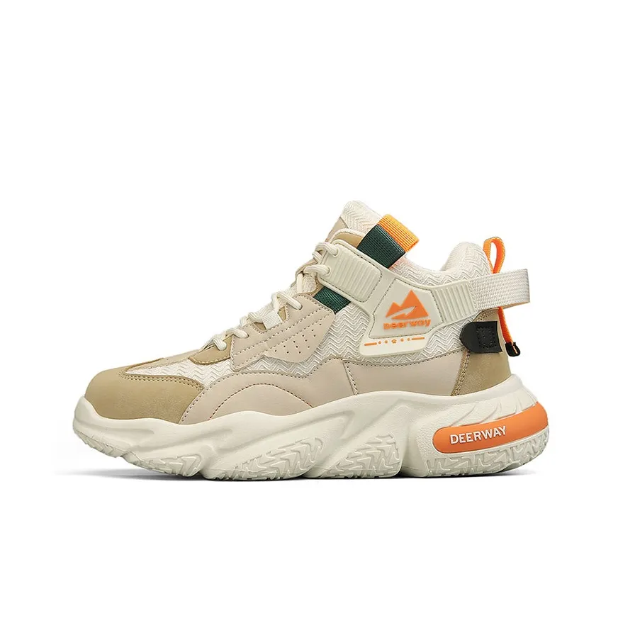 DEERWAY Durable Breathable Mid Top Casual Shoes Men
s Beige Apricot