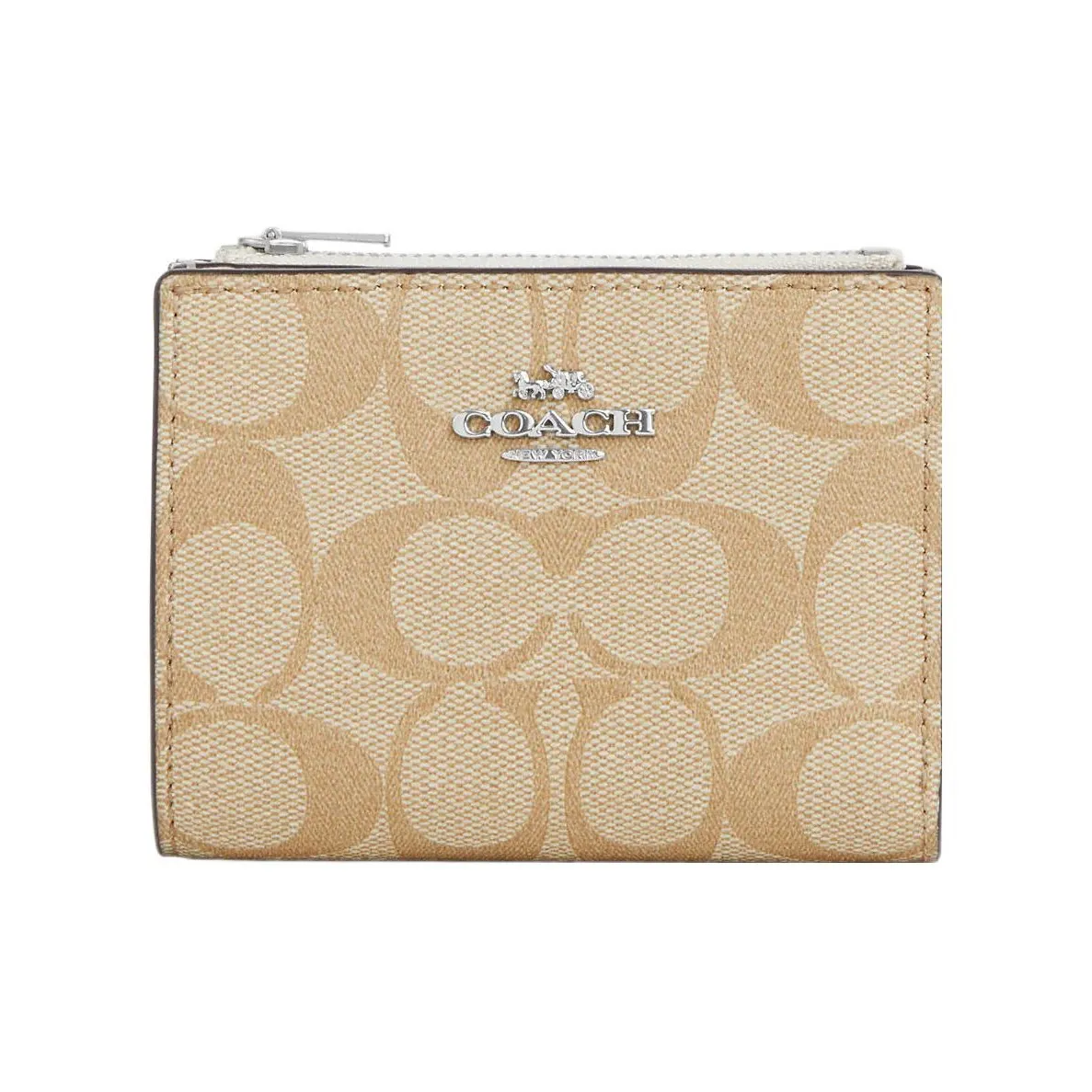 COACH Canvas With Leather Coin Purse Wallet Women's Beige Yellow