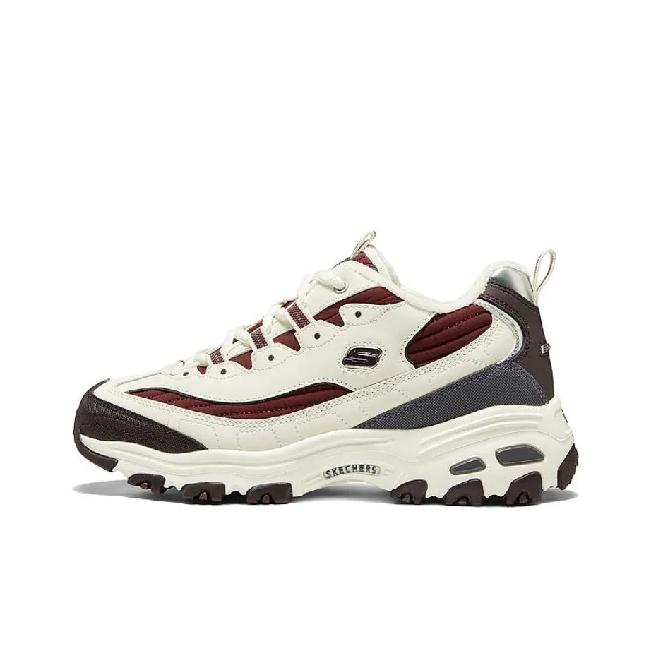Skechers D'Lites Zip Along Shoes 'White Burgundy Grey' Women's