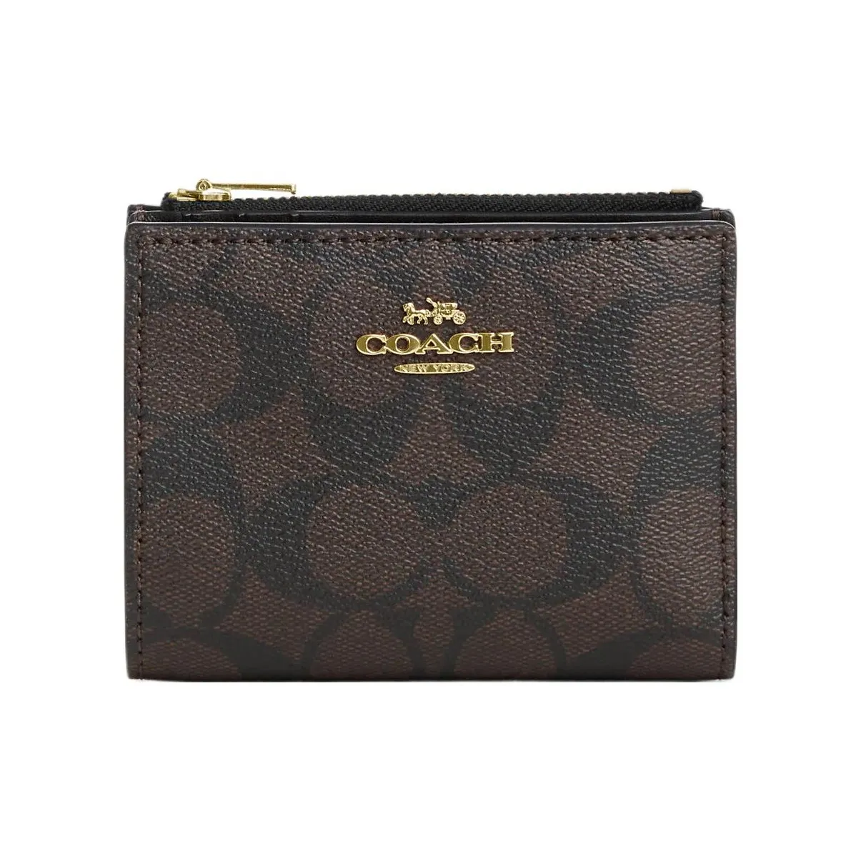 COACH Canvas With Leather Coin Purse Wallet Regular Women's Coffee