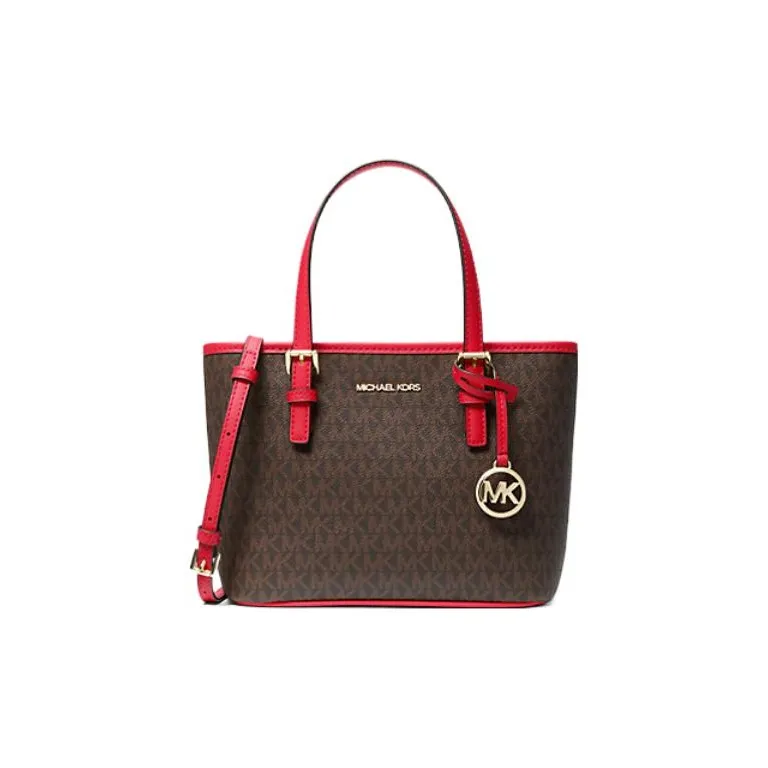 MICHAEL KORS Jet Set Canvas Tote Bag, Shopping Bag, Handbag, Shoulder Bag Women's Brown & Red