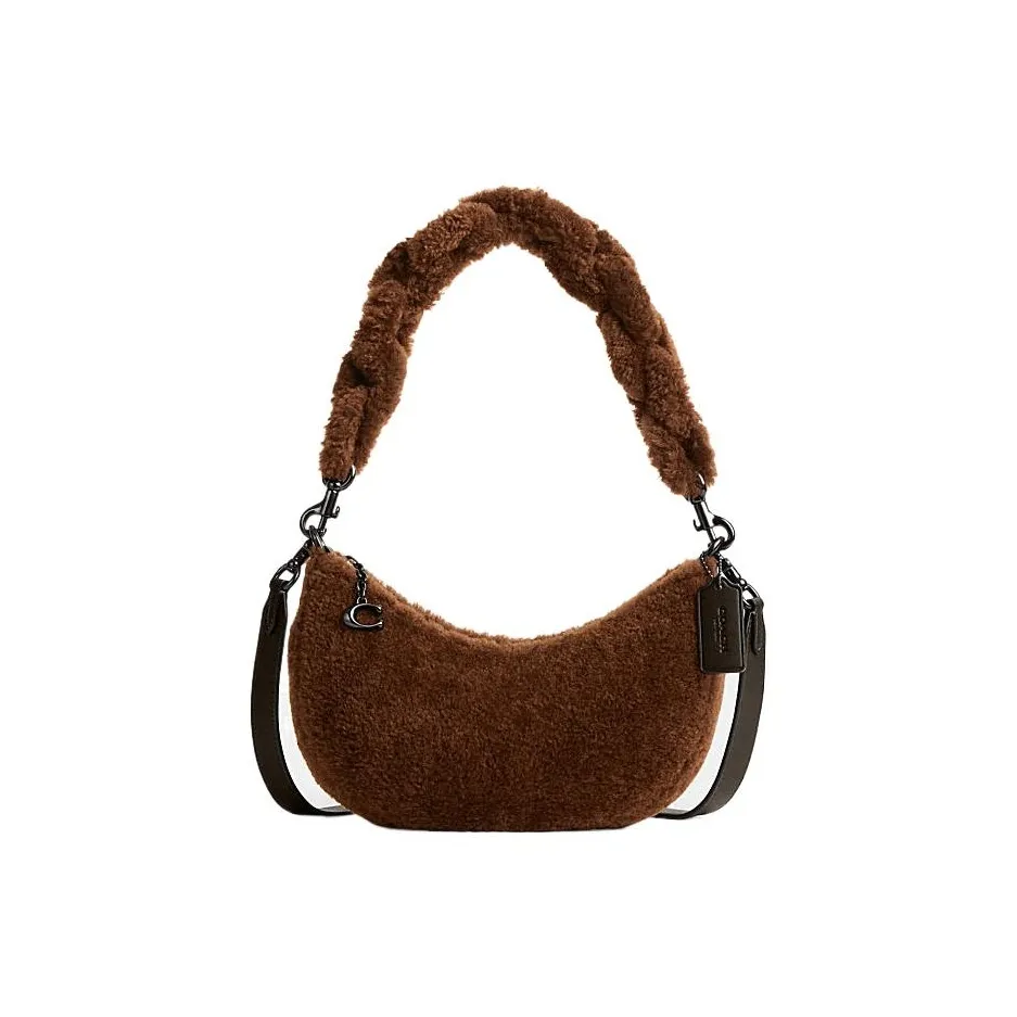 COACH Mira Shearling Dumpling Bag, Portable Crossbody Bag, Shoulder Bag Women's Brown