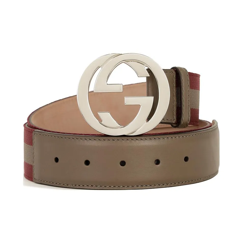 GUCCI Leather Canvas Leather Belts Unisex Brown 3.5CM