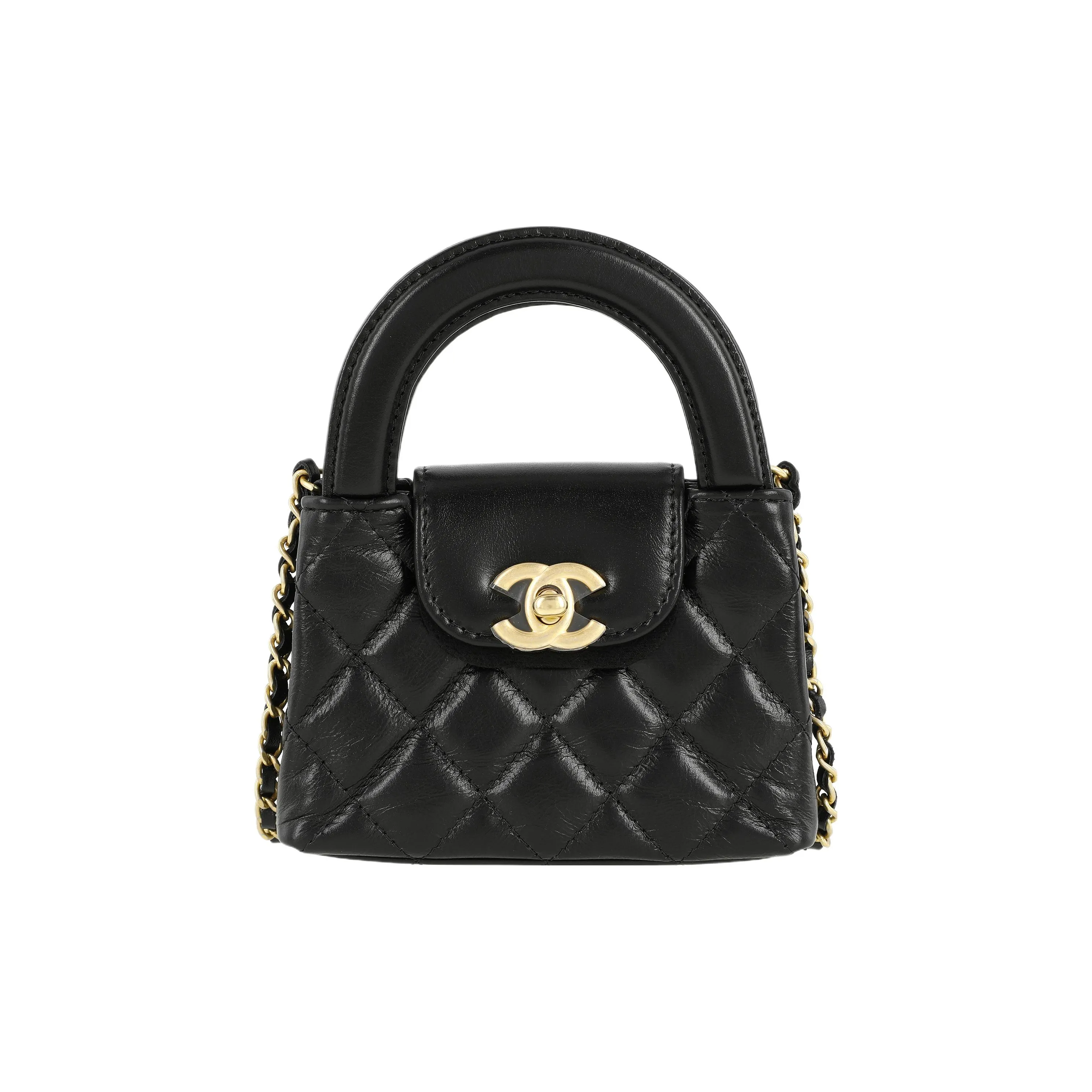 CHANEL Litchi Grain Cow Leather Clutch, One Shoulder Handbag Extra Mini Women's Black