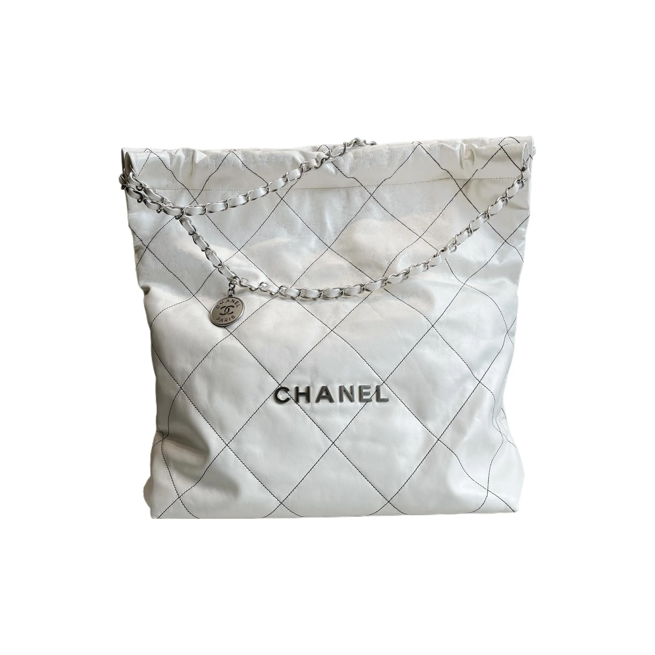 CHANEL 22Bag Smooth Finish Calfskin Tote Bag, Shopping Bag, Portable Crossbody Bag, Shoulder Bag Tubas Women's White