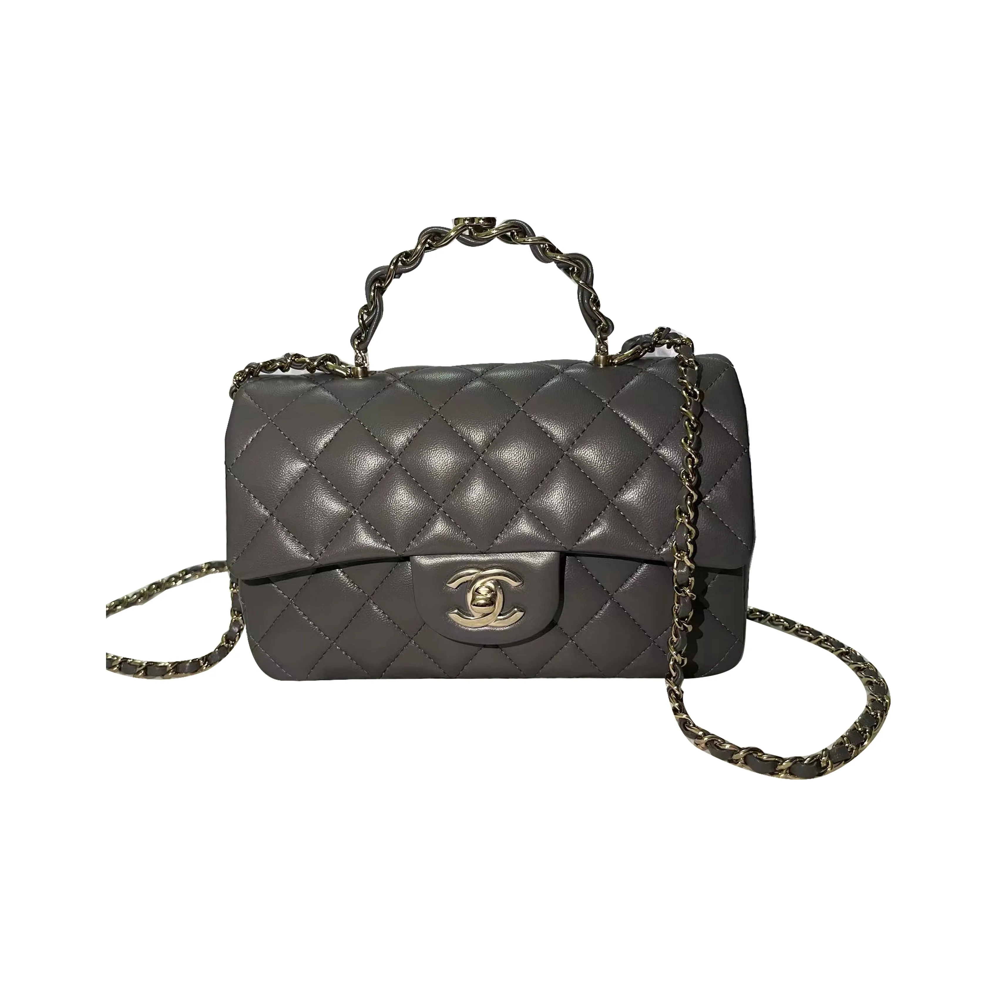 CHANEL Classic Flap CF Sheepskin Handbag, Shoulder Bag, Crossbody Bag Mini Women's Gray