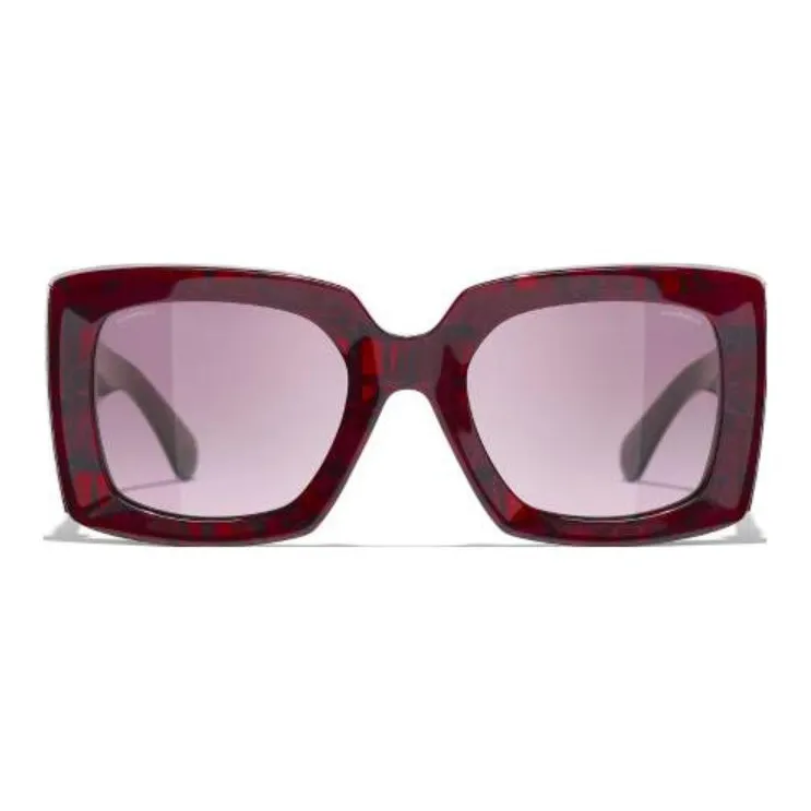 CHANEL Acetate Irregular Shape Sunglasses Men's Red