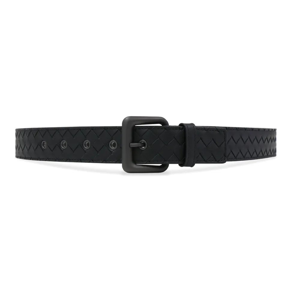 Bottega Veneta Woven Decoration Pin Buckle Leather Belts Unisex Dark Blue