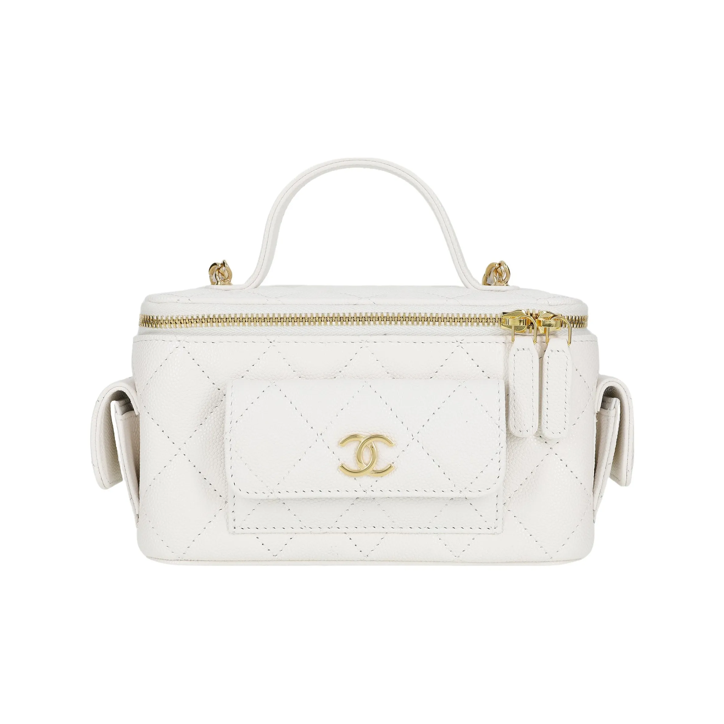 CHANEL Calfskin Box Bag, Shoulder Bag, Crossbody Bag, Handbag Women's White