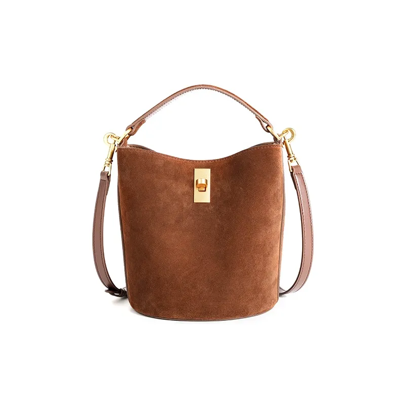 YOCAMU Замша Коровья кожа Ведрообразная сумка Сумка Сумка через плечо Сумка через плечо Женская Коричневая