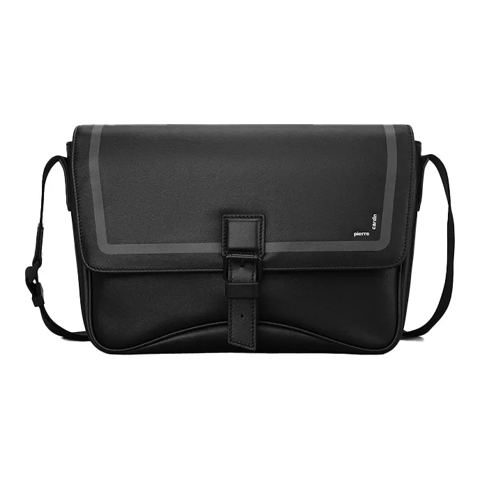 PIERRE CARDIN Коровья кожа Почтальон Сумка через плечо Сумка на плечо Мужская Черная