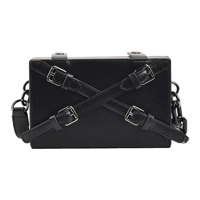 HAWA PU Box Bag Cell Phone Pouch Shoulder Bag Crossbody Bag Small Size Unisex Black/Silver