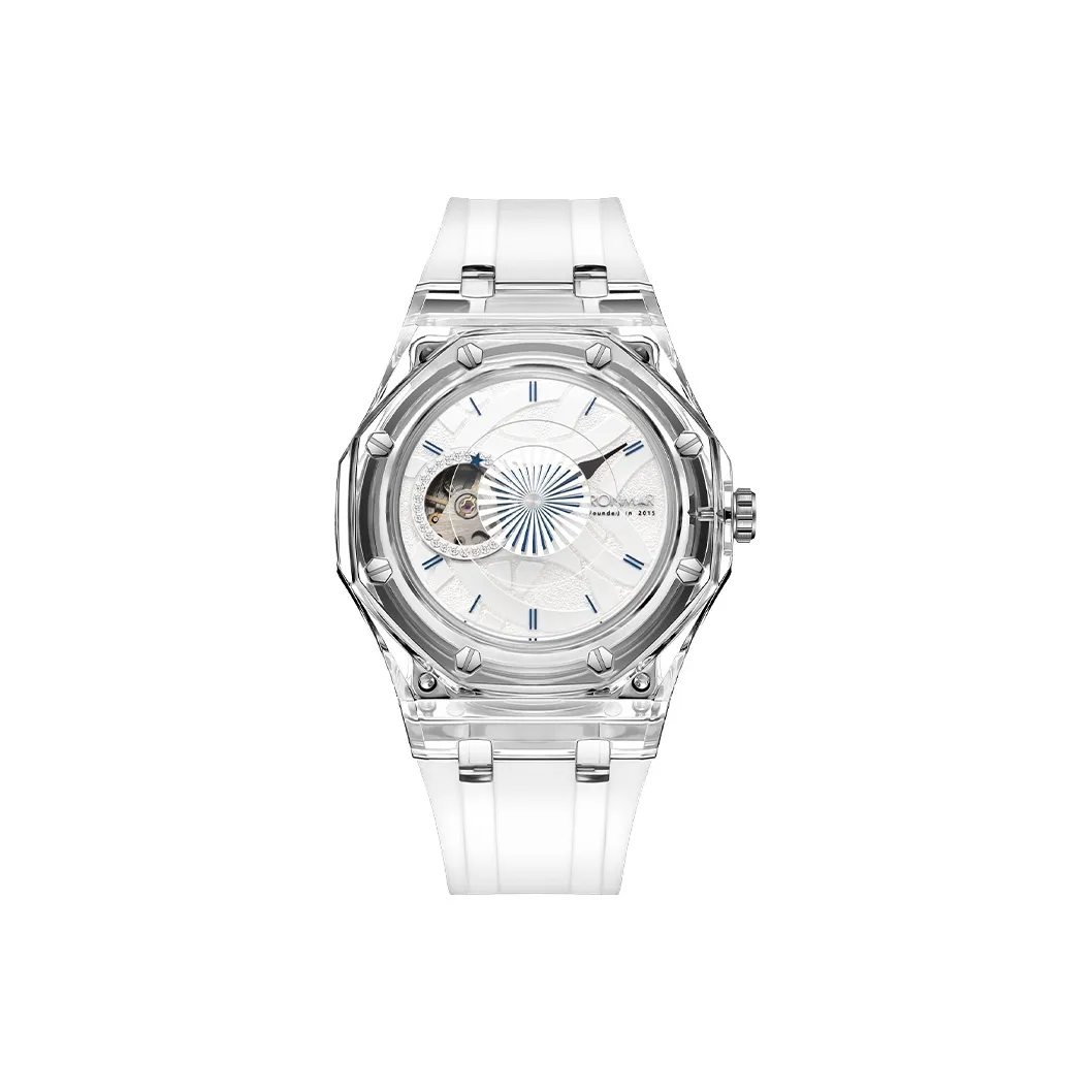 RONMAR Heart Series Автоматический Механический Механизм Резиновый Ремешок Часы Унисекс Белый Циферблат