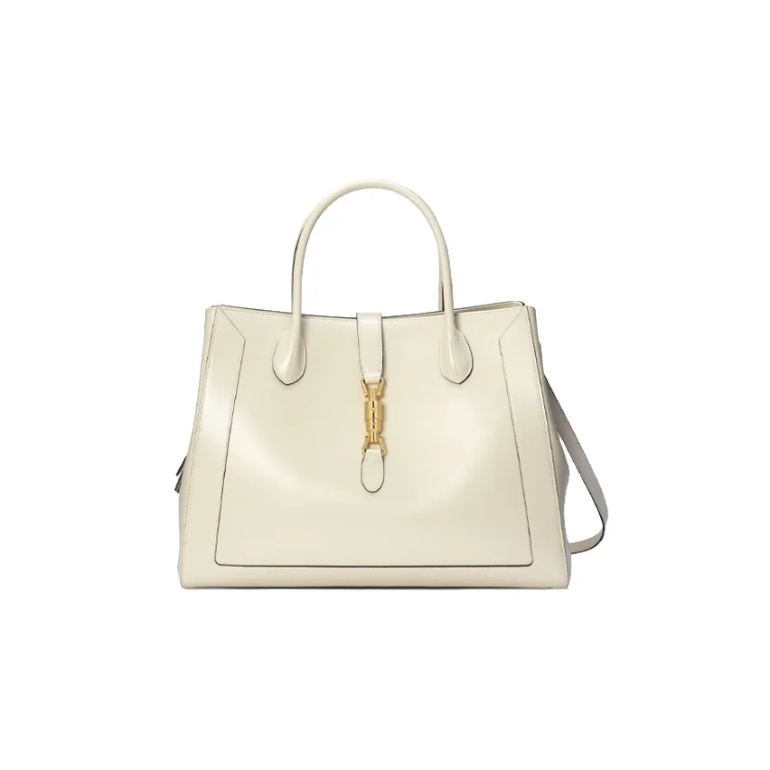 GUCCI Jackie 1961 Leather Tote Handbag, Shoulder Bag Tubas Unisex White