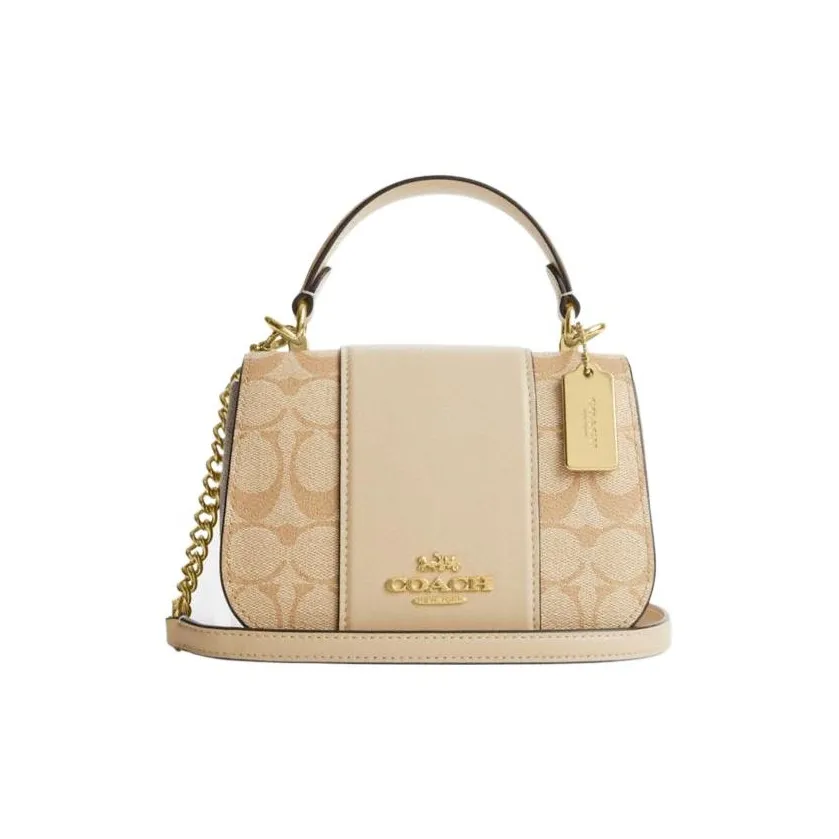 COACH Cow Leather Saddle Bag Handbag, Shoulder Bag, Crossbody Bag Trumpets Women's Khaki & White