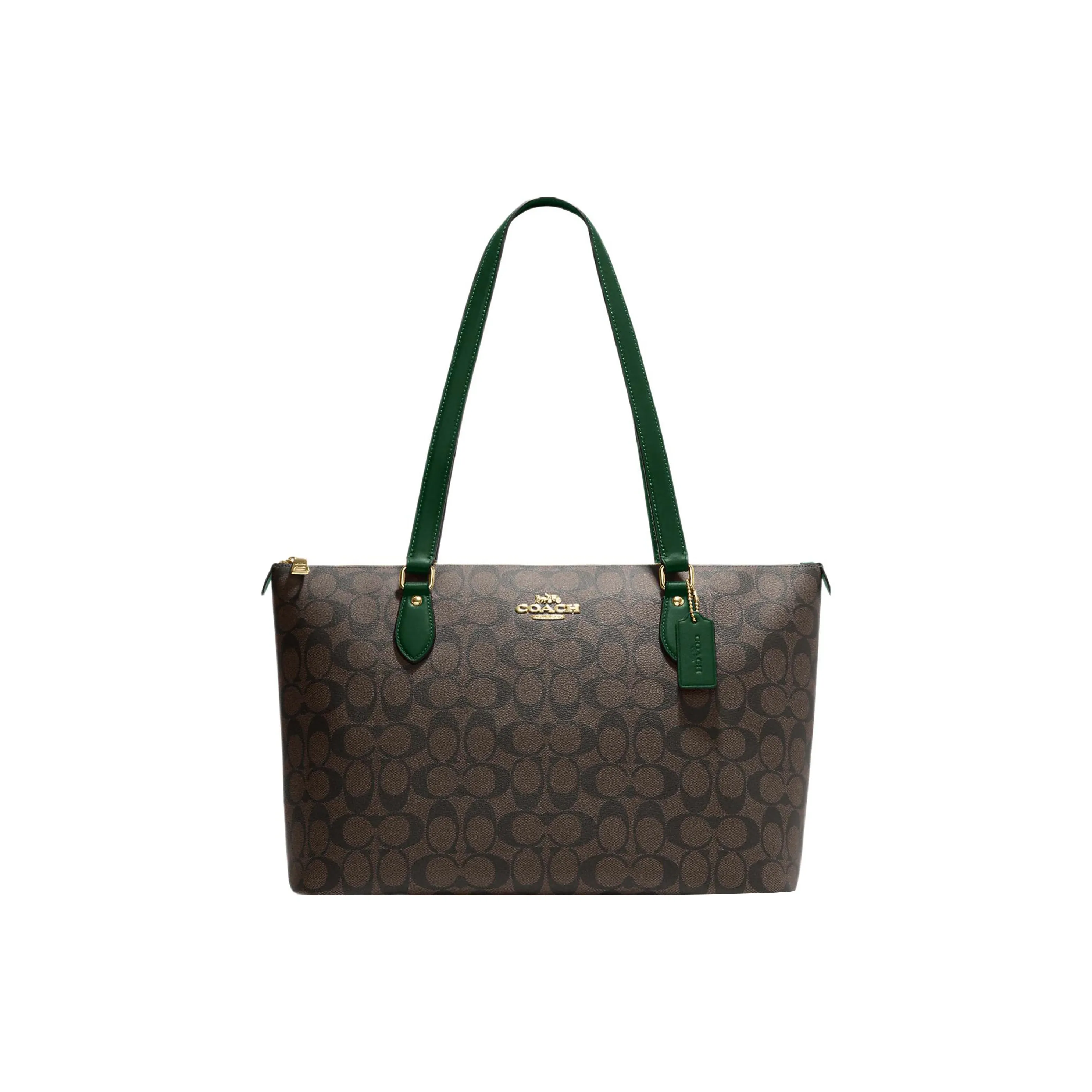 COACH Gallery Canvas With Leather Tote Bag, Shopping Bag, Shoulder Bag, Handbag Regular Women's Khaki & Green