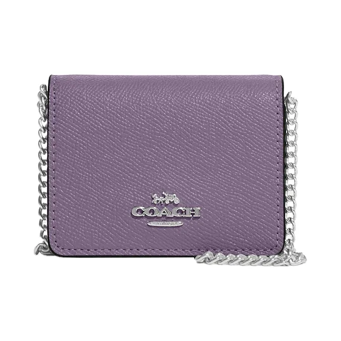 COACH Cross Grain Leather Square Bag, Shoulder Bag, Crossbody Bag, Wallet Mini Women's Purple