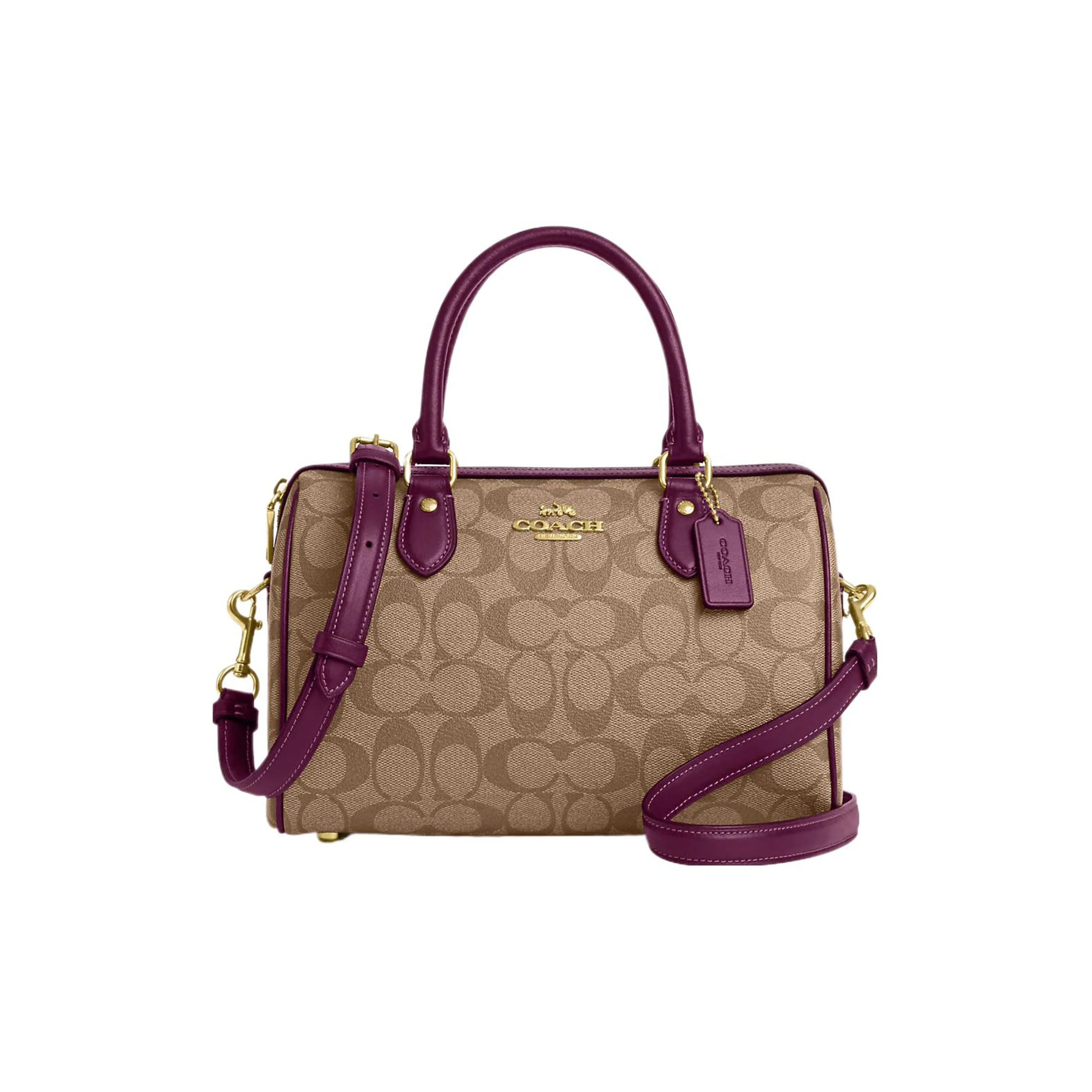 COACH Rowan Холст с кожей Бостонская сумка Сумка Сумка через плечо Сумка через плечо Средний Женские Хаки Ягода