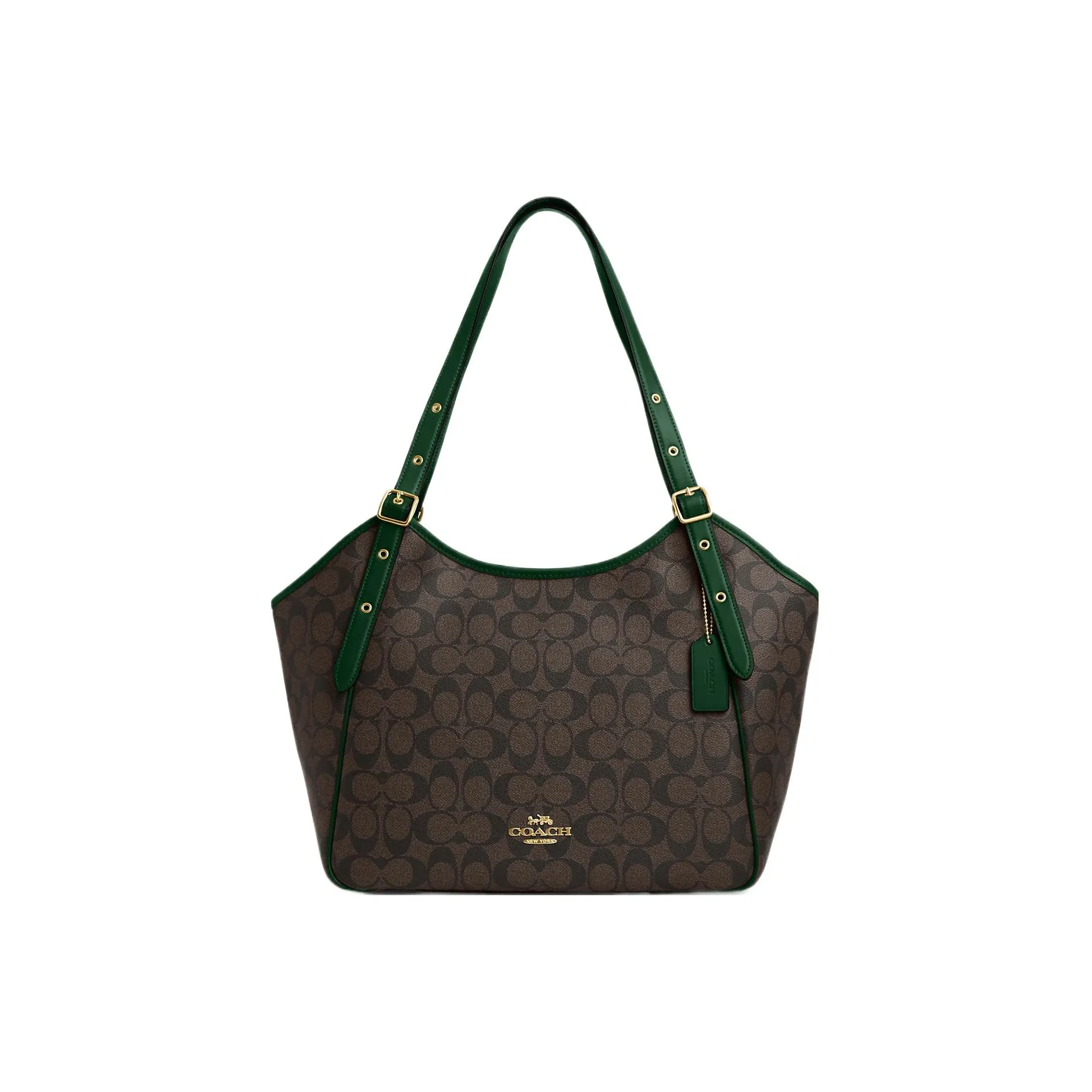 COACH Canvas With Leather Tote Bag, Shopping Bag, Handbag, Shoulder Bag Women's Umber & Green