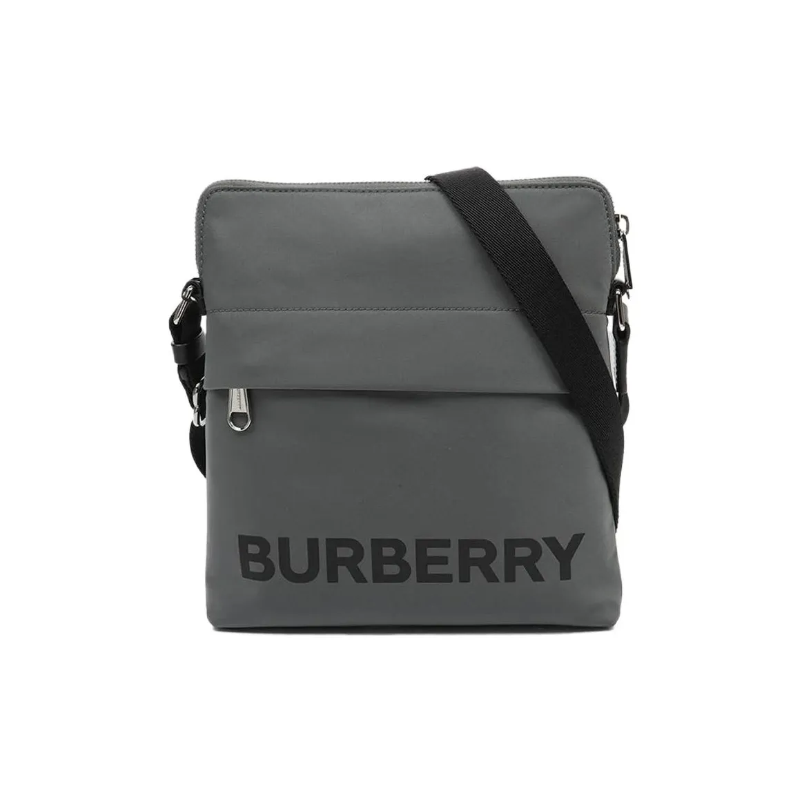 Burberry Logo Print Nylon Crossbody Bag Charcoal Gray