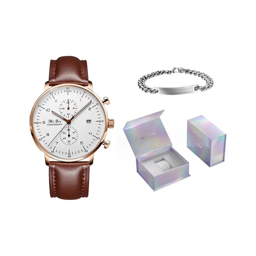 MT.BRE Essential Collection Кварцевый механизм Часы Мужские Белый циферблат