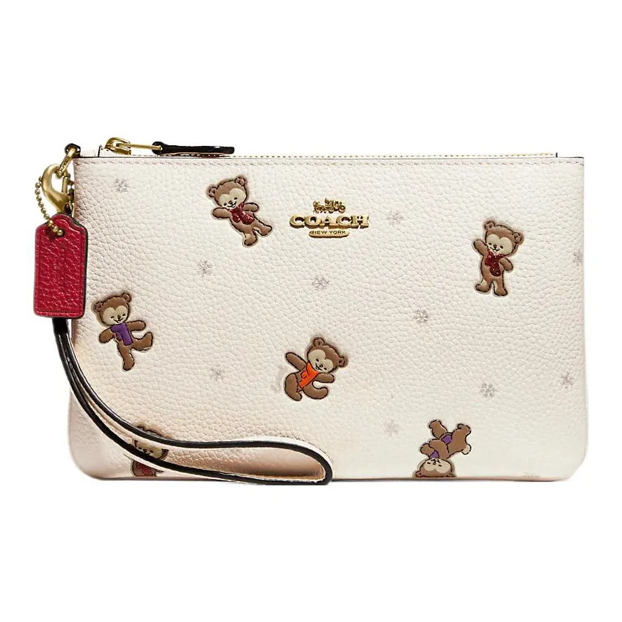 COACH Wristlet Leather Wrist Bags Clutches Small Size Women's White
