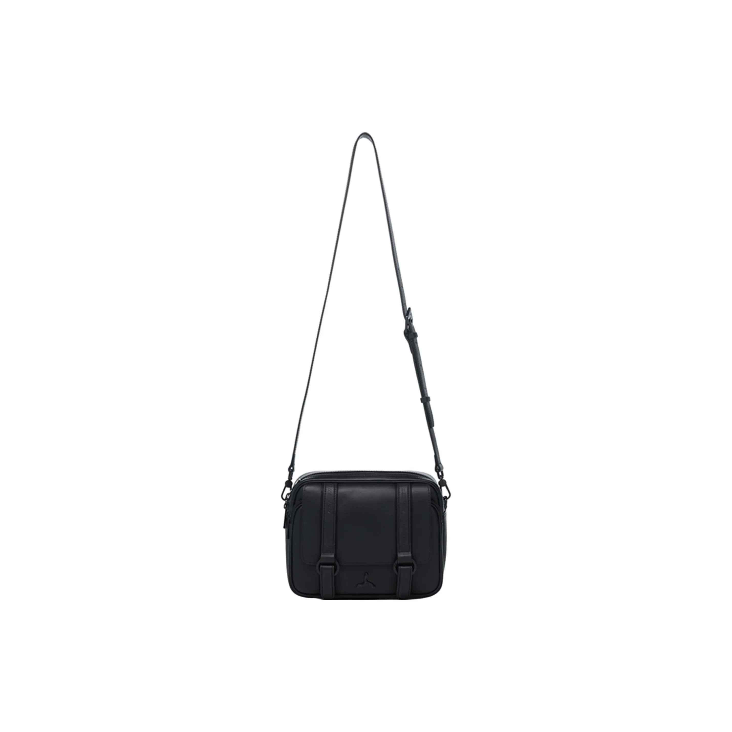 LI NING 1990 Commuter Series Cow Leather One Shoulder Small Square Bag, Crossbody Bag Regular Men's Black