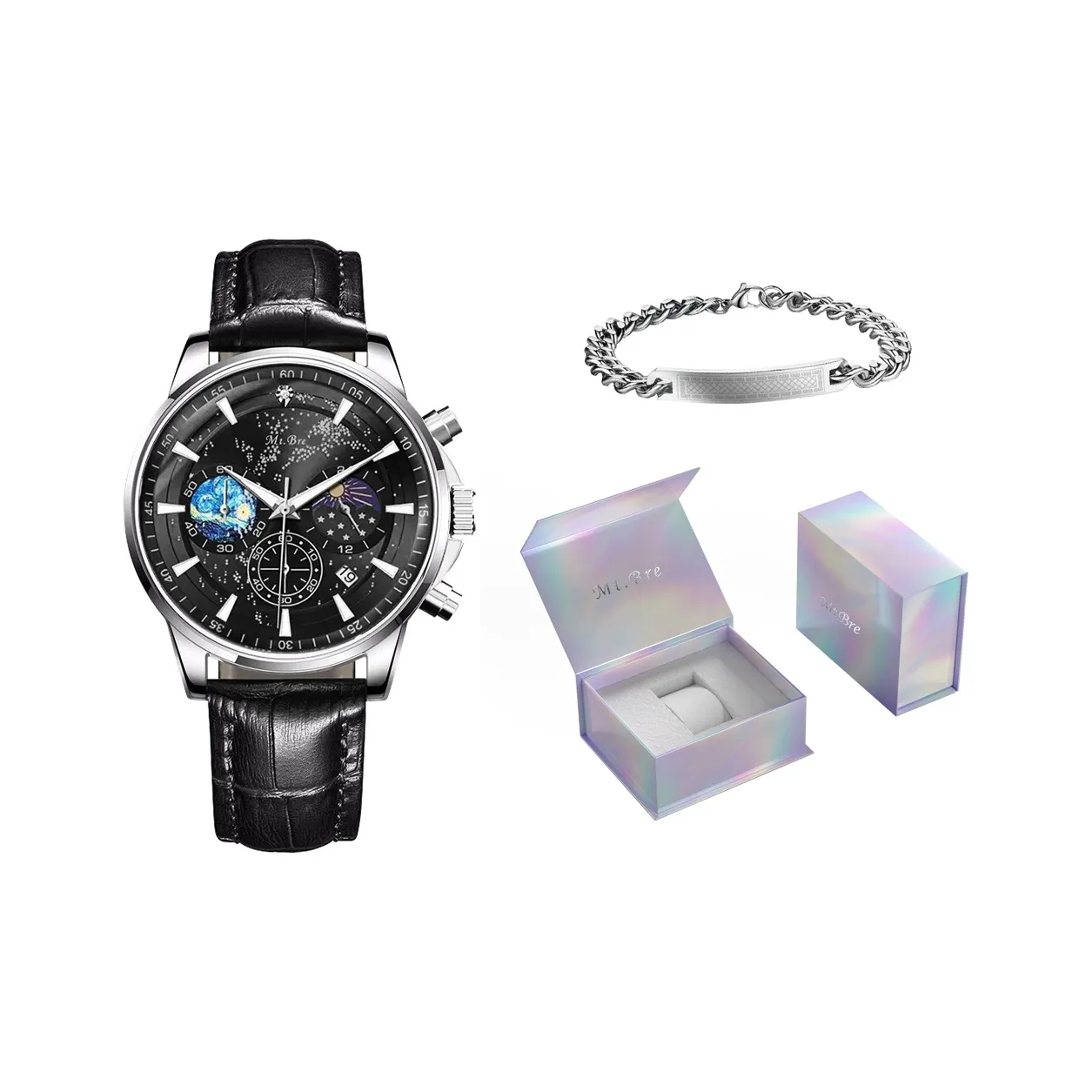 MT.BRE Essential Collection Кварцевый механизм Кожаный ремешок Часы Мужские Синий циферблат