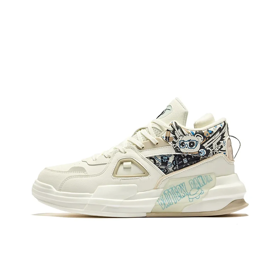 Erke Battery Panda High-Top Skateboard Shoes Men's White Jet Black