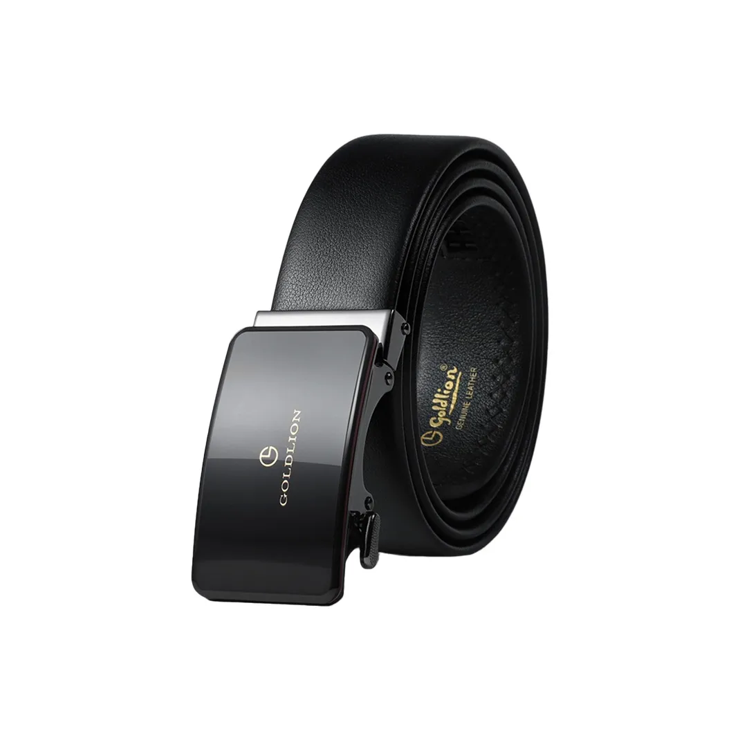 GOLDLION Top Layer Cow Leather Belt Men's Black Waist 3.5CM
