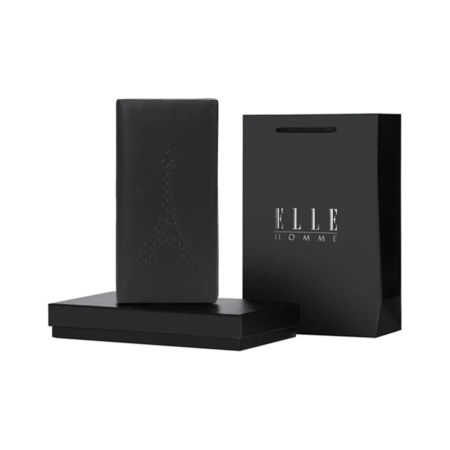 ELLE HOMME Top Grain Cow Leather Ticket Clip Bill Compartment Wallets Regular Unisex Solid Color