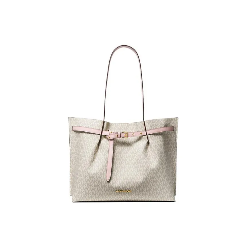 MICHAEL KORS Emilia Canvas Tote Bag, Shopping Bag, Shoulder Bag, Handbag Tubas Women's Beige & Pink