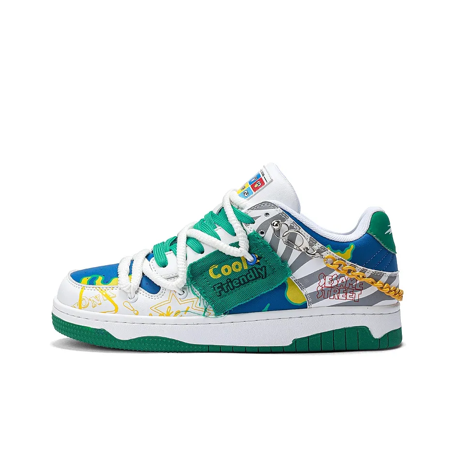 SESAME STREET Skateboard Shoes Unisex Low Top Punk Black/Punk Green/Punk White