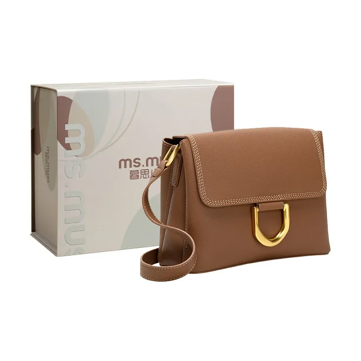 MISS MUSI Cow Leather Small Square Bag Shoulder Bag Crossbody Bag Women's Brown