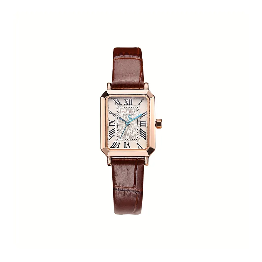 JULIUS JL Vintage Small Square Watch Кварцевый механизм Кожаный ремешок Часы Женские Часы Белый циферблат