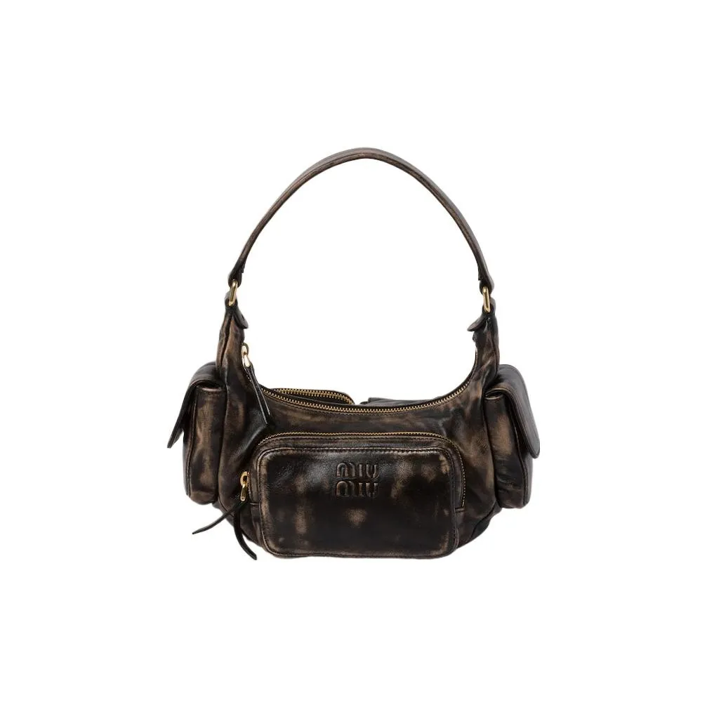 MIU MIU Soft Sheep Leather Hobo Bag, Shoulder Bag, Handbag Unisex Sand & Coffee