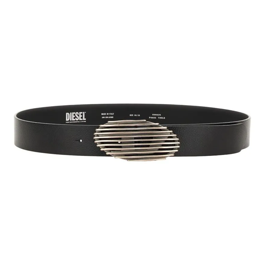 DIESEL Grained Decoration, Plate Buckle Leather Belts Women's Black Width 3.5CM