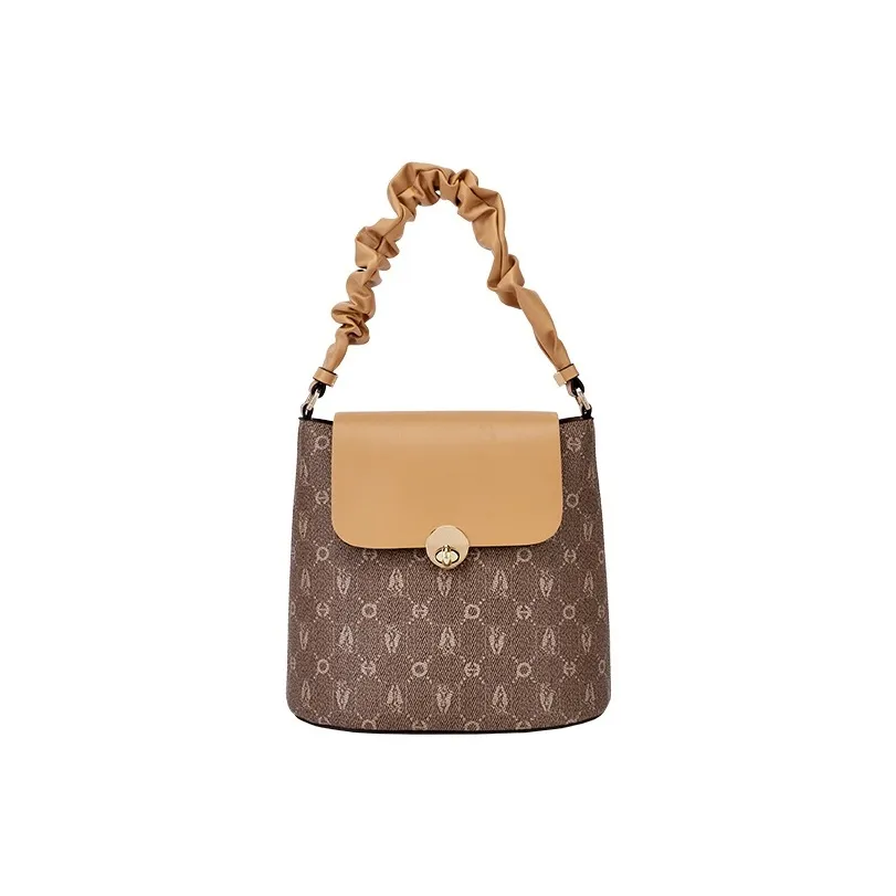 Hush Puppies Synthetic Leather Shoulder Bag Medium Size Women's Khaki/Beige Apricot/Coffee