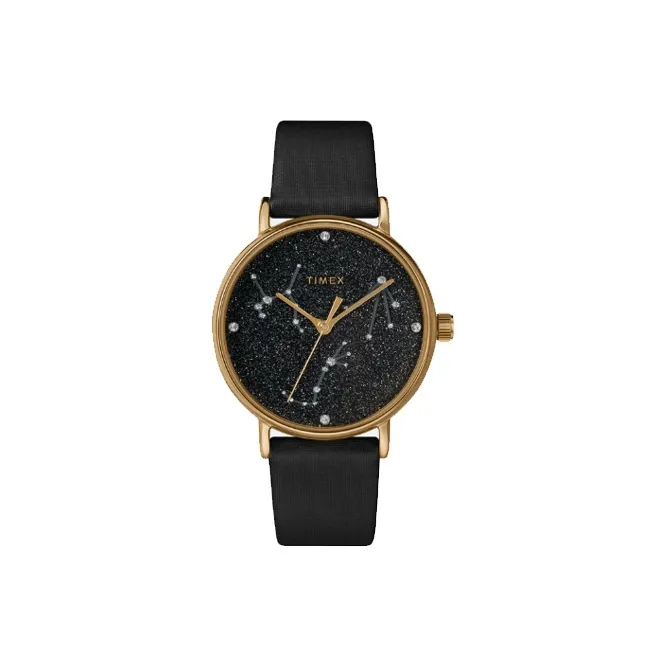 TIMEX TREND Collection Женские часы Кварцевый механизм Кожаный ремешок 37 мм Черный циферблат TW2T87600