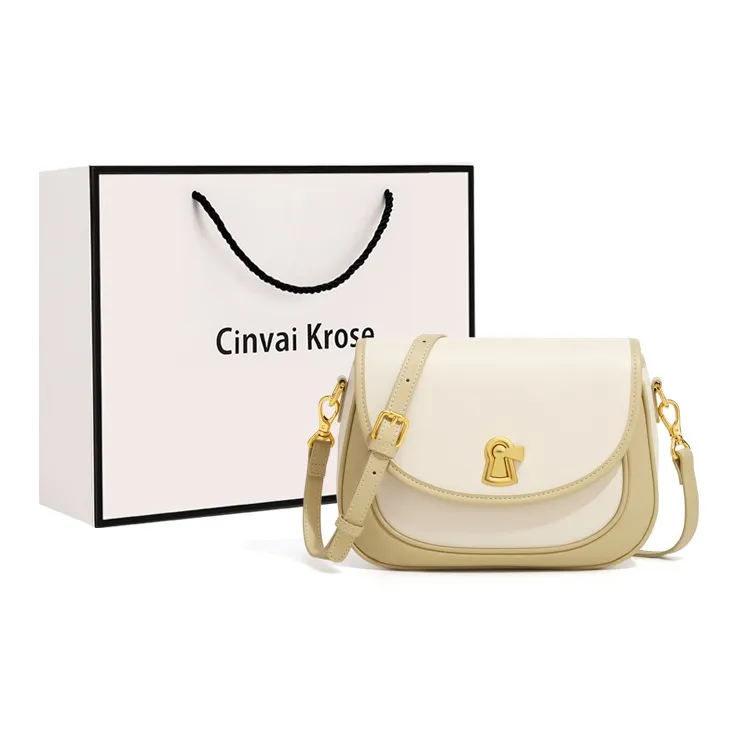 Simvay Clos Cow Leather With Microfiber Saddle Bag Crossbody Shoulder Bag Small Size Women's Light And Clear Jasmine