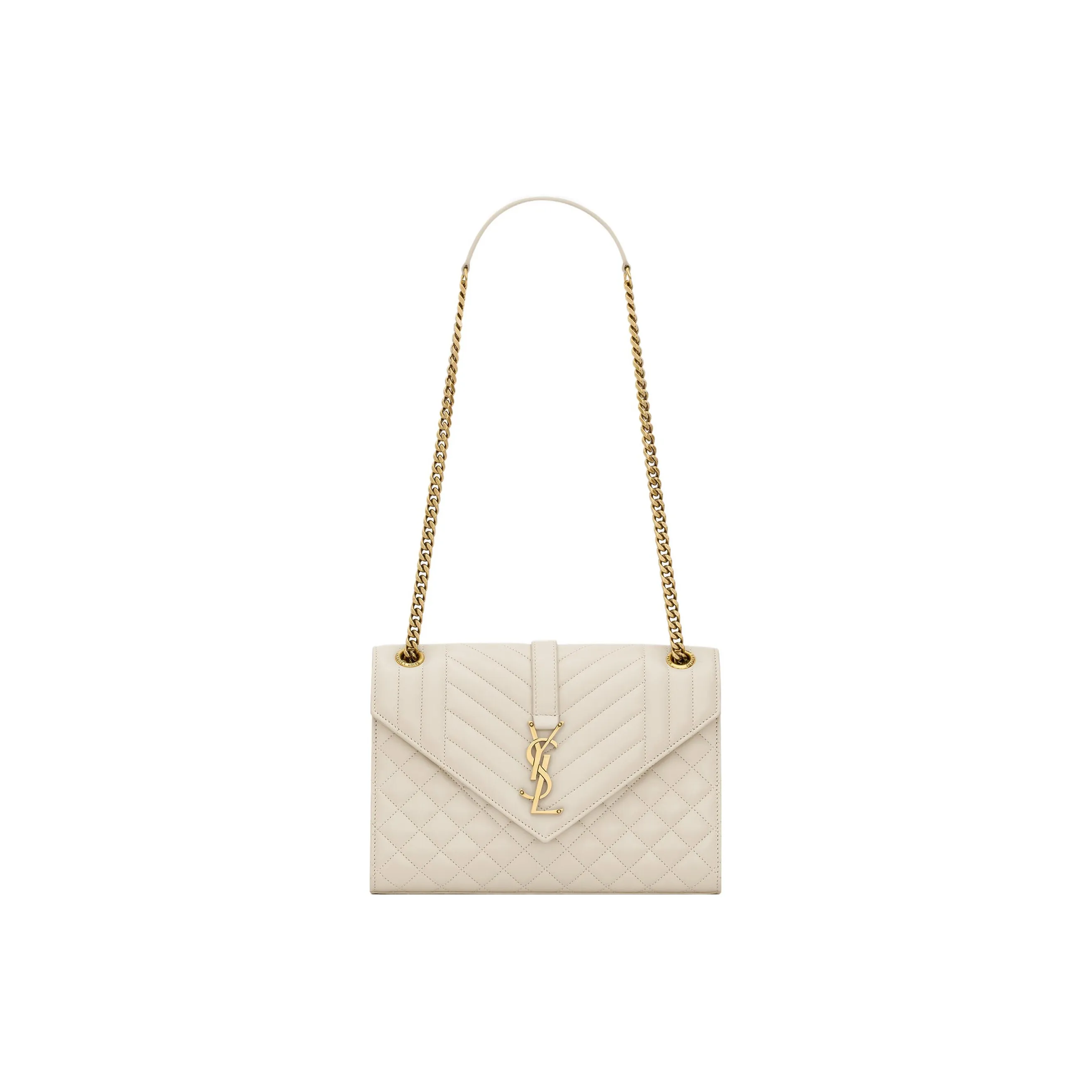 SAINT LAURENT ENVELOPE Lambskin Envelope Bag, Crossbody Bag, Shoulder Bag Women's Vintage White