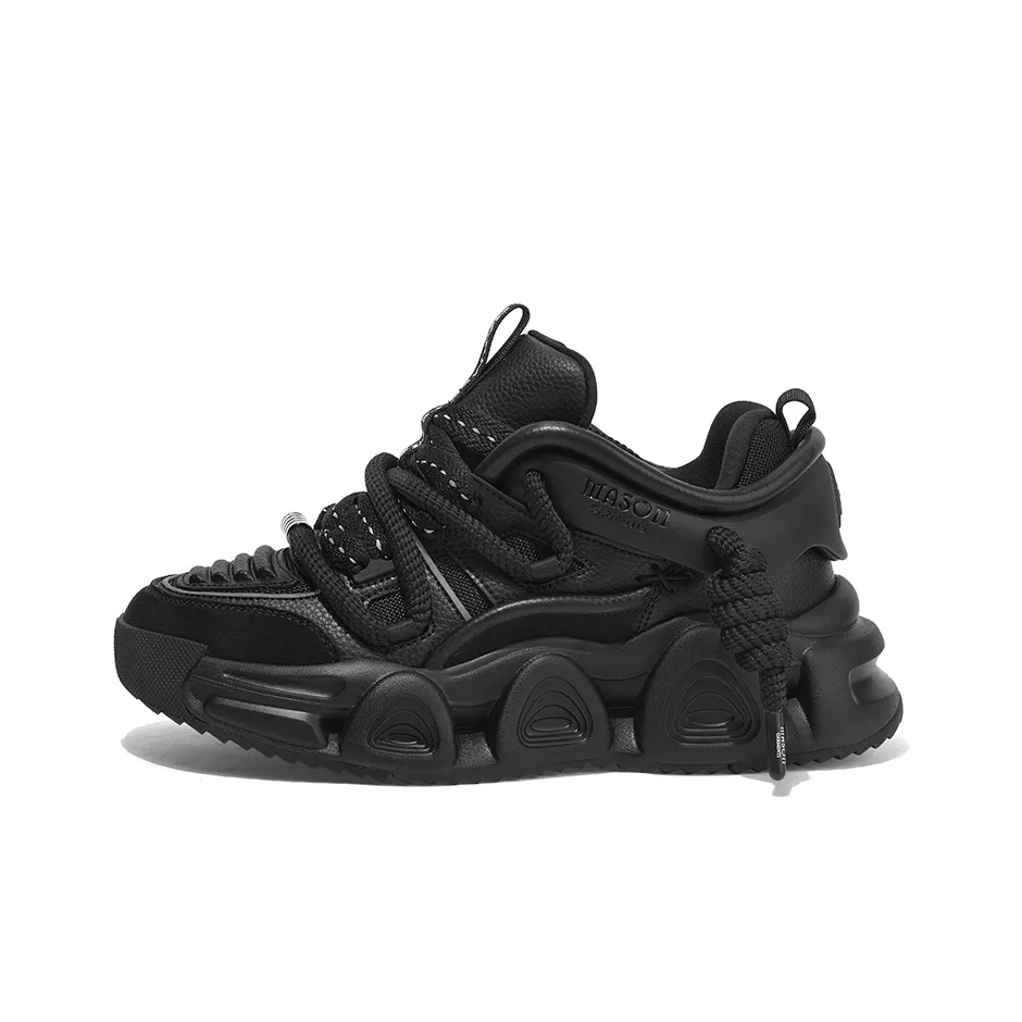 Masongarments Storm 2 Height Increasing Wear-Resistant Low-Top Chunky Sneakers Unisex Jet Black Includes Mystery Boxes